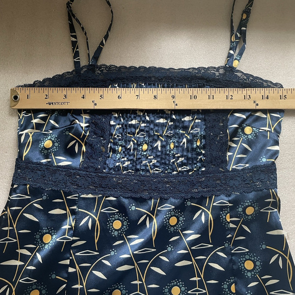 Vintage‎ Y2K Fossil Cami Women Small Blue Flower Lace Trimmed Babydoll Satin Top - Picture 6 of 8